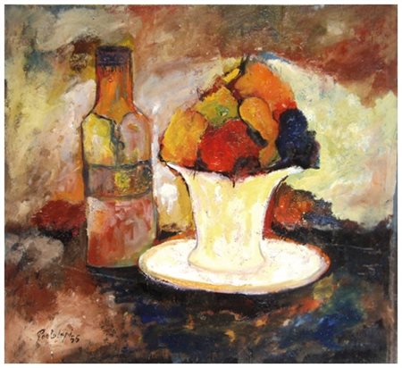 PAOLO LAPI Pisa 1935 Natura morta 1955 Olio su tavola 36 x 40,5. Firma e data...