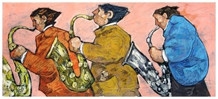 GIAMPAOLO TALANI San Vincenzo 1955 The sax 2015 T.m. su cartone 30 x 70....