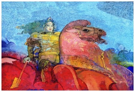 RAFFAELE DE ROSA Podenzana 1940 Cavaliere 2010 T.m. su tavola 70 x 100. Firma...