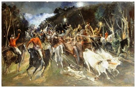 E. SANTINI Firenze Senza titolo 1936 Olio su cartone 54 x 84. Firma in b. a...