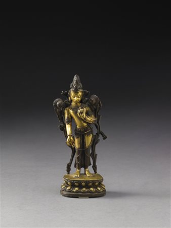 Statua in bronzo dorato raffigurante Avalokitesvara padmapani Cina/Tibet,...