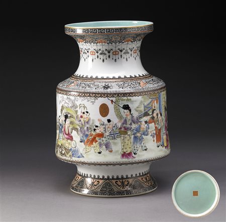 Scuola di Zhou Xiangpu (1895-1978) Grande vaso a pancia cilindrica e bocca...