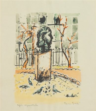 Orfeo Tamburi (Jesi (An) 1910 - Parigi 1994) PIAZZA Litografia acquerellata a...