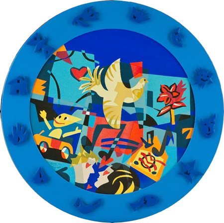 Ugo Nespolo (Mosso Santa Maria (Bi) 1941) MONDO DI PACE Tecnica mista e...