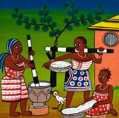 Maurus M. Malikita (Dar el salam 1964) DONNE D'AFRICA Acrilico su tavola, cm....