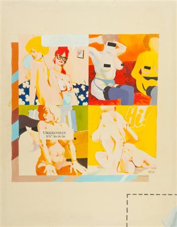 R.T. Fowler NUDI, 1970 Tecnica mista su tela, cm. 100x80 Firma e data in...