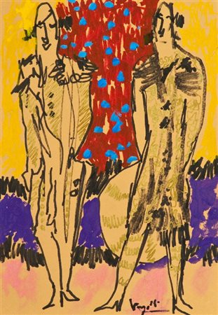 Antonio Vangelli (Roma 1917 - 2003) LOTTO UNICO DI DUE OPERE - "Figure",...