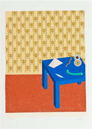 Lucio Del Pezzo (Napoli 1933) CHAMBRE Serigrafia su carta, cm. 76x56, es....