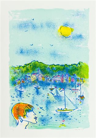 Franco Rognoni (Milano 1913 - 1999) PORTOFINO Litografia su carta, cm. 70x50,...