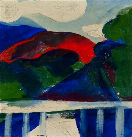 Fernando Farulli (Firenze 1923 - 1997) PAESAGGIO Olio su tavola, cm. 27x26...