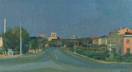 Mario Madiai (Livorno 1944) STRADA Olio su tavola, cm. 50x90 Firmato in basso...