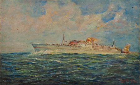 Evo Crupi NAVI Olio su tavola, cm. 35x56 Firmato in basso a destra.