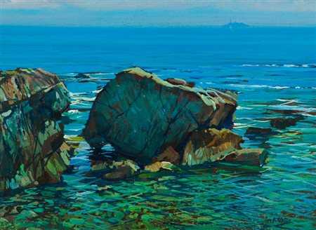 Giuseppe Landi (Livorno 1950) MARINA Olio su tavola, cm. 30x40 Firmato in...