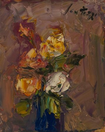 Sergio Scatizzi (Gragnano (Lu) 1918 - Firenze 2009) FIORI Olio su tavola, cm....