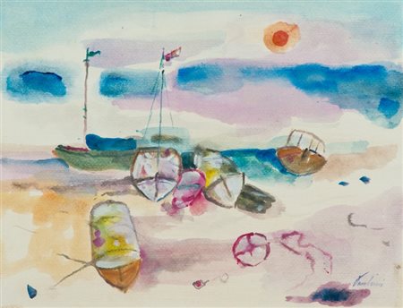 Enrico Paulucci (Genova 1901 - Torino 1999) BARCHE Acquerello su carta, cm....