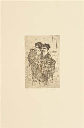 Renato Natali (Livorno 1883 - 1979) DONNE AL VEGGIO Acquaforte di cm....