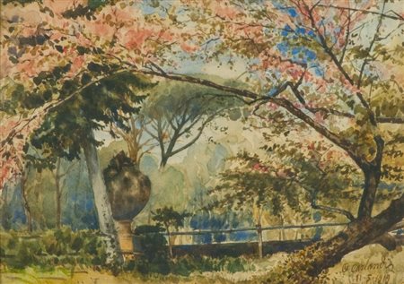 Onorato Carlandi ( 1848 - 1939) GIARDINO FIORITO, 1919 Acquerello su carta,...