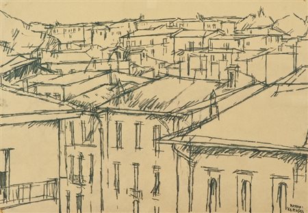 Bruno Rosai (Firenze 1912 - 1986) VEDUTA, 1964 Carboncino su carta, cm. 41x59...