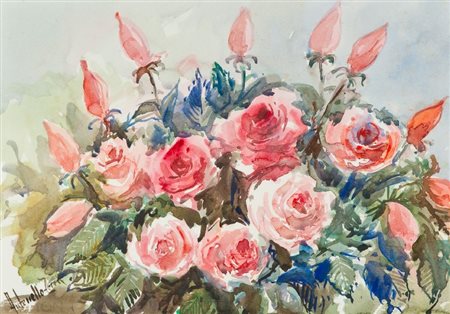 Antonello Zecca (Milano 1944) ROSE Acquerello su cartoncino, cm. 40x54...