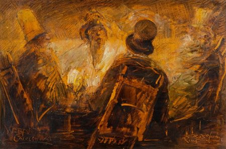 Renato Bolcioni (Pistoia ) VECCHI GIOCATORI Tecnica mista su cartone, cm....