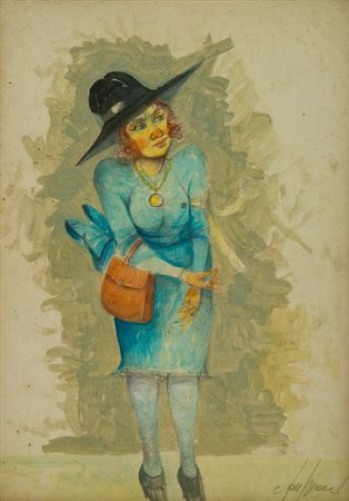 Roberto Fontirossi (Lucca 1940) SIGNORA Tecnica mista su cartone, cm. 35x24...