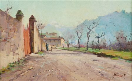 Rutilio Muti (Vicchio di Mugello (Fi) 1904 - 1995) PAESAGGIO CON FIGURE, 1939...