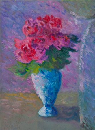 Bruno Loretti (Livorno 1940) FIORI Olio su faesite, cm. 52,5x38,5 Firma e...