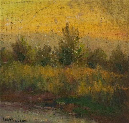 Avanguardia Russa PAESAGGIO Olio su tela, cm. 20x21 Firma illeggibile in...