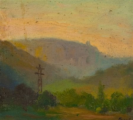 Avanguardia Russa PAESAGGIO Olio su tela, cm. 19x20,5 Firma illeggibile in...