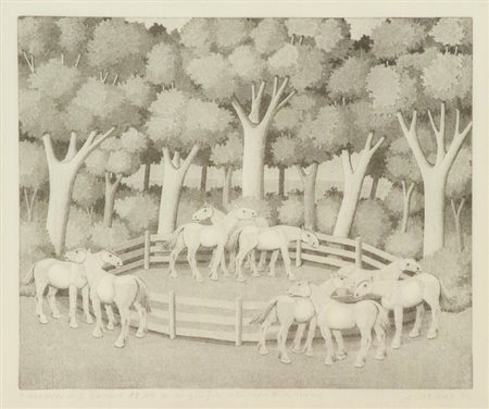 Morena Alberico (Gubbio (Pg) 1926) CAVALLI, 1996 Xilografia di cm. 32x39, su...