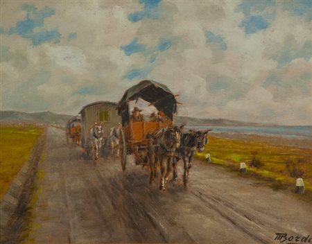 Mario Bordi (Firenze 1896 - 1980) I NOMADI, 1947 Olio su faesite, cm. 34x43...