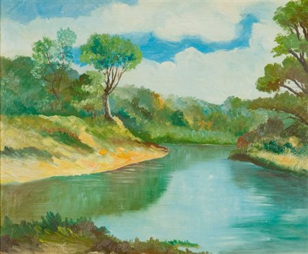 Anonimo PAESAGGIO Olio su cartone telato, cm. 50x60 Firma illeggibile in...