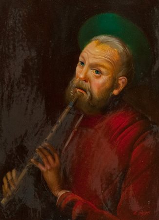 Adriano Gajoni (Milano 1913 - 1965) IL SANTO Olio su faesite, cm. 39x29...