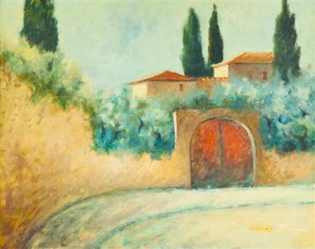 G. Gagliardi PAESAGGIO Olio su tavola, cm. 76,5x96,5 Firmato in basso a destra.