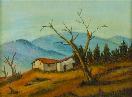 Solisca Seghieri CASE IN MONTAGNA, 1992 Olio su tavola, cm. 15x19 Firmato in...