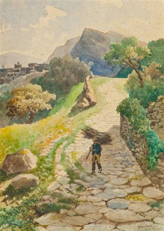 Lorenzo Gelati (Firenze 1824 - 1893) CONTADINO CON FASCINA Acquerello su...