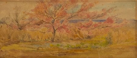 C. Corsi PAESAGGIO Acquerello su carta, cm. 23x53 La carta presenta lievi...