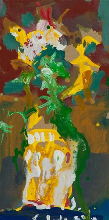 Silvio Loffredo (Parigi 1920) VASO DI FIORI Tecnica mista su cartone, cm. 26x13