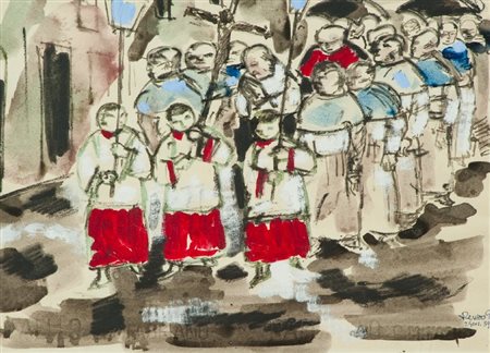 Renzo Grazzini (Firenze 1912 - 1989) PROCESSIONE, 1959 Tecnica mista su...