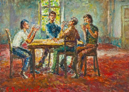 Guido Borgianni (New York 1915 - Firenze 2011) PARTITA A TOPPA Olio su tela,...