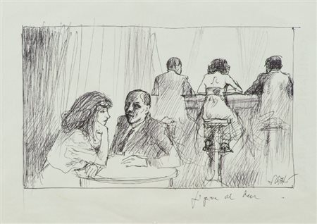 Alberto Sughi (Cesena 1928) FIGURE AL BAR Biro su carta, cm. 20x28 Firma e...