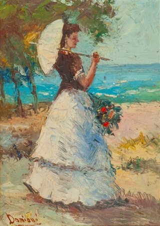 Damiani FANCIULLA FELICE Olio su tavola, cm. 35x25 Firmato in basso a...