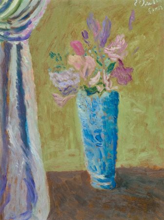 Bruno Loretti (Livorno 1940) FIORI Olio su faesite, cm. 60x45 Firma e titolo...