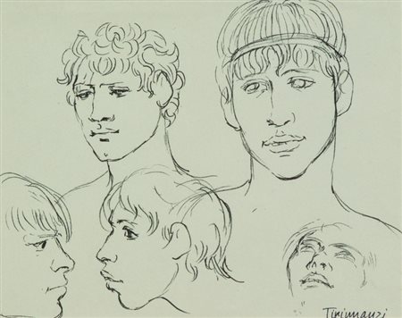 Nino Tirinnanzi (Greve in Chianti (Fi) 1923 - 2002) VOLTI Biro su carta, cm....