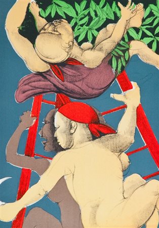 Luigi Guerricchio (Matera 1932 - 1996) FIGURE Litografia su carta, cm. 70x50,...