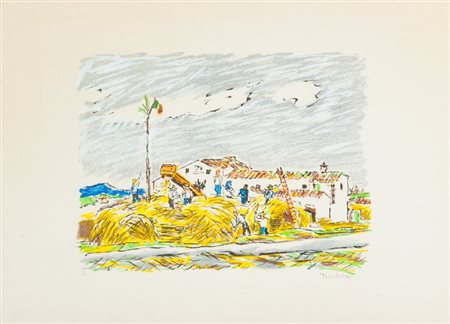 Orfeo Tamburi (Jesi (An) 1910 - Parigi 1994) PAESAGGIO CON FIGURE Litografia...