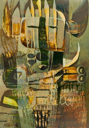 Giuseppe De Gregorio (Spoleto 1920 - 2007) ETRUSCO Olio su cartone, cm. 71x50...