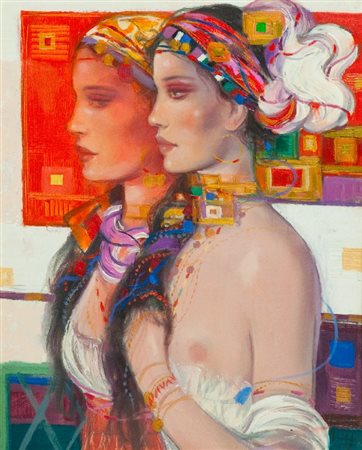 Jovan Vulic (Becej 1951) GITANE Olio su tela, cm. 50x40 Firmato in basso a...