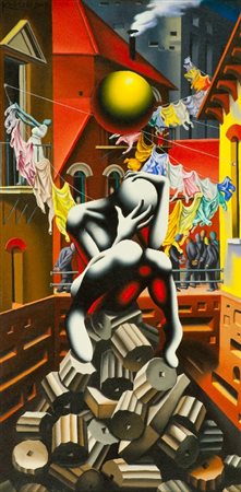 Mark Kostabi (Los Angeles 1960) KAFKA'S CRIME, 2007 Olio su tela, cm. 120x60...