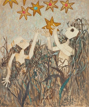 Enrico Benaglia (Roma 1938) I MANGIATORI DI STELLE Tecnica mista su tela, cm....